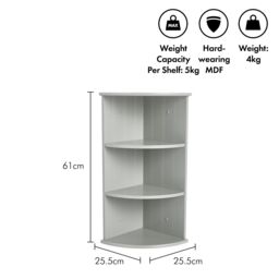 VonHaus 3 Tier Wall Mounted Bathroom Corner Shelf Unit in Grey - thumbnail 7