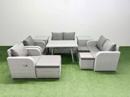 Fimous 9 Seater Rattan Garden Furniture Sets Outdoor Love Sofa Set in Light Grey - thumbnail 2