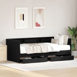 Berkfield Home Daybed with Black Oak Drawers Black oak Engineered wood 90 x 190 cm - thumbnail 5