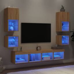 Berkfield Home Versatile 8 Piece TV Wall Units with LED Sonoma Oak Engineered Wood in Brown - thumbnail 2