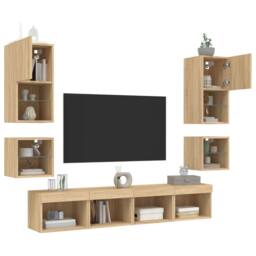 Berkfield Home Versatile 8 Piece TV Wall Units with LED Sonoma Oak Engineered Wood in Brown - thumbnail 4