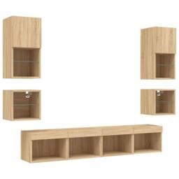 Berkfield Home Versatile 8 Piece TV Wall Units with LED Sonoma Oak Engineered Wood in Brown - thumbnail 6