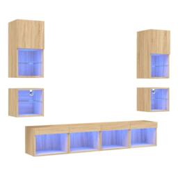 Berkfield Home Versatile 8 Piece TV Wall Units with LED Sonoma Oak Engineered Wood in Brown - thumbnail 3
