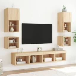 Berkfield Home Versatile 8 Piece TV Wall Units with LED Sonoma Oak Engineered Wood in Brown