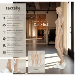 tectake Women's Female Adjustable Mannequin In Full Body Life Size With Realistic Prop in Beige - thumbnail 2