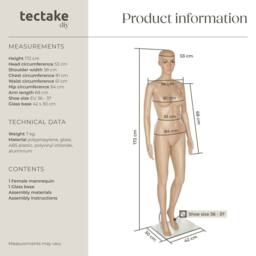 tectake Women's Female Adjustable Mannequin In Full Body Life Size With Realistic Prop in Beige - thumbnail 6