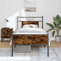 Berkfield Home Bed Frame without Mattress Smoked Oak 90x190 cm Single Engineered Wood in Brown - thumbnail 4