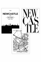 ARTZE Set of 3 NEWCASTLE Skyline Street Map City Prints Art Posters in Black - Size: W50 cm x H70 cm - thumbnail 1