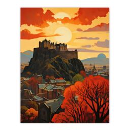 "Artery8 Edinburgh Castle Oil Twilight In Autumn Cityscape Framed Art Print in Red - Size: W12"" x H16""" - thumbnail 3