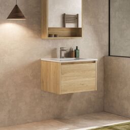 Banyetti Mino 600mm Wall Hung Vanity Unit with Lira Basin - Natural Oak in Light Oak - thumbnail 3