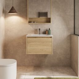 Banyetti Mino 600mm Wall Hung Vanity Unit with Lira Basin - Natural Oak in Light Oak - thumbnail 2