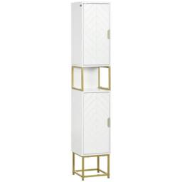 Wyld Haus Kacoel Tall Narrow Bathroom Storage Cabinet White Gold Tone Steel Base - thumbnail 2
