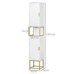 Wyld Haus Kacoel Tall Narrow Bathroom Storage Cabinet White Gold Tone Steel Base - thumbnail 4