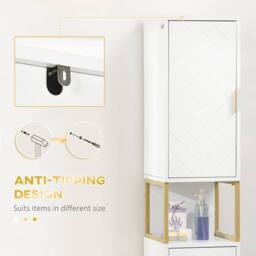 Wyld Haus Kacoel Tall Narrow Bathroom Storage Cabinet White Gold Tone Steel Base - thumbnail 9