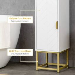 Wyld Haus Kacoel Tall Narrow Bathroom Storage Cabinet White Gold Tone Steel Base - thumbnail 8