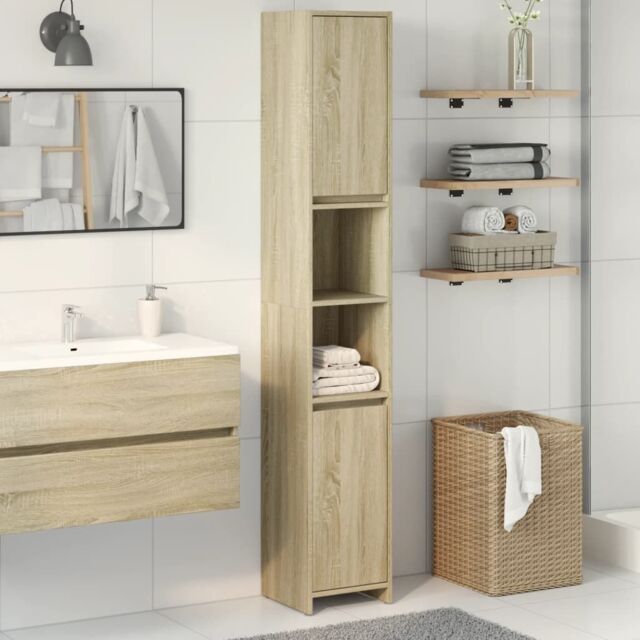 Berkfield Home Bathroom Cabinet Sonoma Oak 30x30x183.5 cm Engineered Wood in Brown - image 1