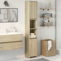 Berkfield Home Bathroom Cabinet Sonoma Oak 30x30x183.5 cm Engineered Wood in Brown - thumbnail 1