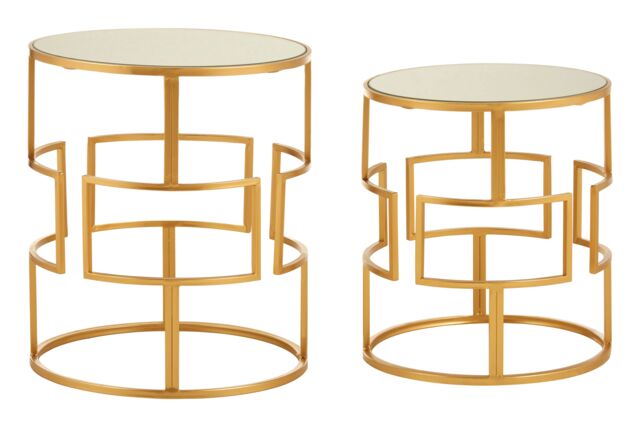 Orsina Set Of Two Gold Metal Round Side Tables, Nesting Side Tables, Small Bedside Tables, Distinctive Accent Tables - image 1