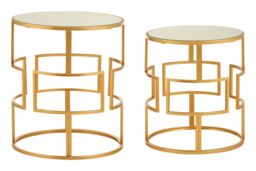 Orsina Set Of Two Gold Metal Round Side Tables, Nesting Side Tables, Small Bedside Tables, Distinctive Accent Tables - thumbnail 1
