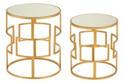 Orsina Set Of Two Gold Metal Round Side Tables, Nesting Side Tables, Small Bedside Tables, Distinctive Accent Tables - thumbnail 2