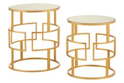Orsina Set Of Two Gold Metal Round Side Tables, Nesting Side Tables, Small Bedside Tables, Distinctive Accent Tables - thumbnail 3
