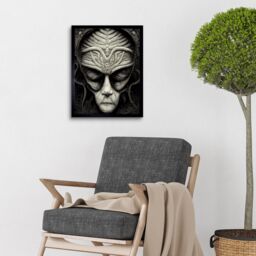 "Artery8 Wall Art Print Alien Grays Monochrome Gothic Horror Art Framed in Black - Size: W12"" x H16""" - thumbnail 2