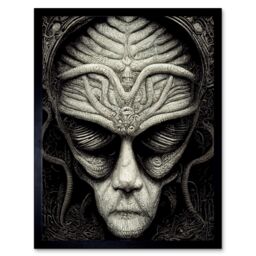 "Artery8 Wall Art Print Alien Grays Monochrome Gothic Horror Art Framed in Black - Size: W12"" x H16""" - thumbnail 1