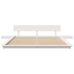 Berkfield Home Floor Bed Frame with Bedside Tables White 150x200cm Solid Wood - Size: 150x200 cm - thumbnail 5