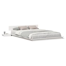 Berkfield Home Floor Bed Frame with Bedside Tables White 150x200cm Solid Wood - Size: 150x200 cm - thumbnail 4