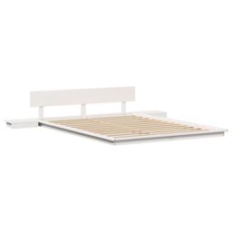 Berkfield Home Floor Bed Frame with Bedside Tables White 150x200cm Solid Wood - Size: 150x200 cm - thumbnail 2