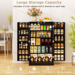 "Costway 41"" Tall Pantry Cabinet Kitchen Storage Cabinet with Doors in Black" - thumbnail 5