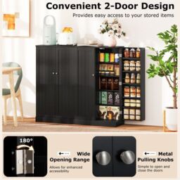 "Costway 41"" Tall Pantry Cabinet Kitchen Storage Cabinet with Doors in Black" - thumbnail 8