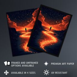 "Artery8 Follow The Stars Sunset Clouds Surreal Dreamscape Framed Art Print in Orange - Size: W12"" x H16""" - thumbnail 2