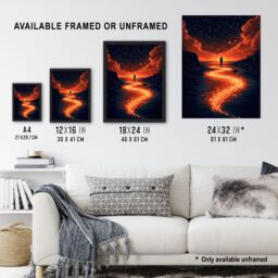 "Artery8 Follow The Stars Sunset Clouds Surreal Dreamscape Framed Art Print in Orange - Size: W12"" x H16""" - thumbnail 3