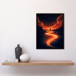 "Artery8 Follow The Stars Sunset Clouds Surreal Dreamscape Framed Art Print in Orange - Size: W12"" x H16""" - thumbnail 4