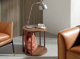 Angel Cerda Round Walnut Veneer Corner Side Table, 45x47 cm in Brown - thumbnail 3