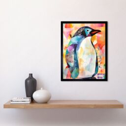 "Artery8 Wall Art Print Polygon Colour Penguin Folk Art Framed in Black - Size: W12"" x H16""" - thumbnail 2