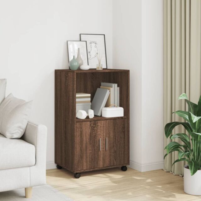 Berkfield Home Rolling¬†Cabinet Brown Oak 55x40x91 cm Engineered Wood - Size: 55 x 40 x 91 cm - image 1