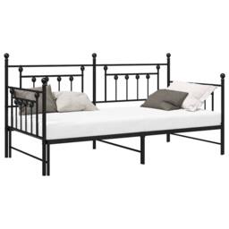 Berkfield Home Modern Black Daybed Frame with Trundle, 90x200 cm, Made of Steel - Size: 90x200 cm