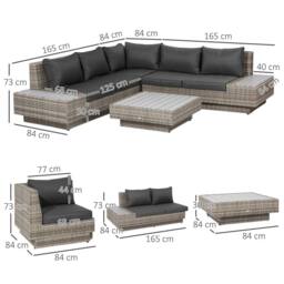 OUTSUNNY 4Pcs Rattan Sofa Set Garden Furniture Set with Armrest Cushions in Light Grey - thumbnail 3