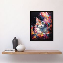 "Artery8 Wall Art Print Norwegian Forest Cat Lover Gift Pet Portrait Colourful Artwork Painting Art Framed - Size: W12"" x H16""" - thumbnail 4