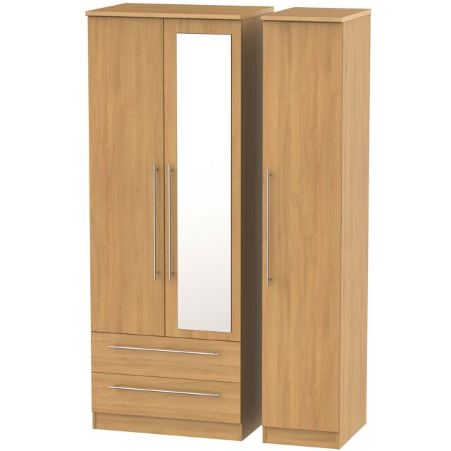 Ready Assembled 2 U Carlton Triple Mirror Wardrobe with 2 Drawers (Ready Assembled) in Natural - image 1