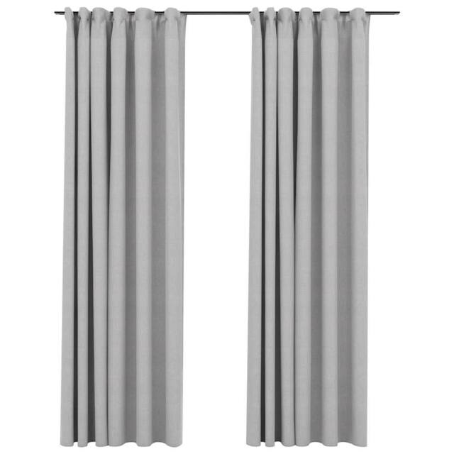 Berkfield Home Linen-Look Blackout Curtains with Hooks 2 pcs Grey 140x245 cm - image 1