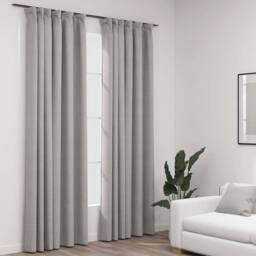 Berkfield Home Linen-Look Blackout Curtains with Hooks 2 pcs Grey 140x245 cm - thumbnail 2