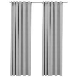 Berkfield Home Linen-Look Blackout Curtains with Hooks 2 pcs Grey 140x245 cm - thumbnail 1