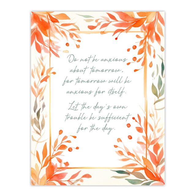 "Artery8 Wall Art Print Matthew 6:34 Live in the Moment Jesus Bible Quote Orange Poster - Size: W24"" x H32""" - image 1