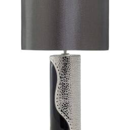 Wyld and Coco Table Lamp - Silver Porcelain Pillar Base Faux Silk Drum Shade in Black - thumbnail 2
