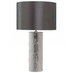 Wyld and Coco Table Lamp - Silver Porcelain Pillar Base Faux Silk Drum Shade in Black - thumbnail 4