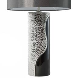 Wyld and Coco Table Lamp - Silver Porcelain Pillar Base Faux Silk Drum Shade in Black - thumbnail 8