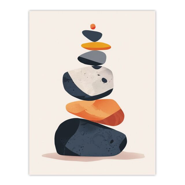 "Artery8 Vertical Stacked Stones Zen Bright Graphic Boho Wall Art Print in Orange - Size: W12"" x H16""" - image 1